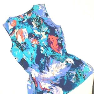 Violet & Claire Multi Colored Sleeveless Blouse Tunic Teal Salmon Blues Sm